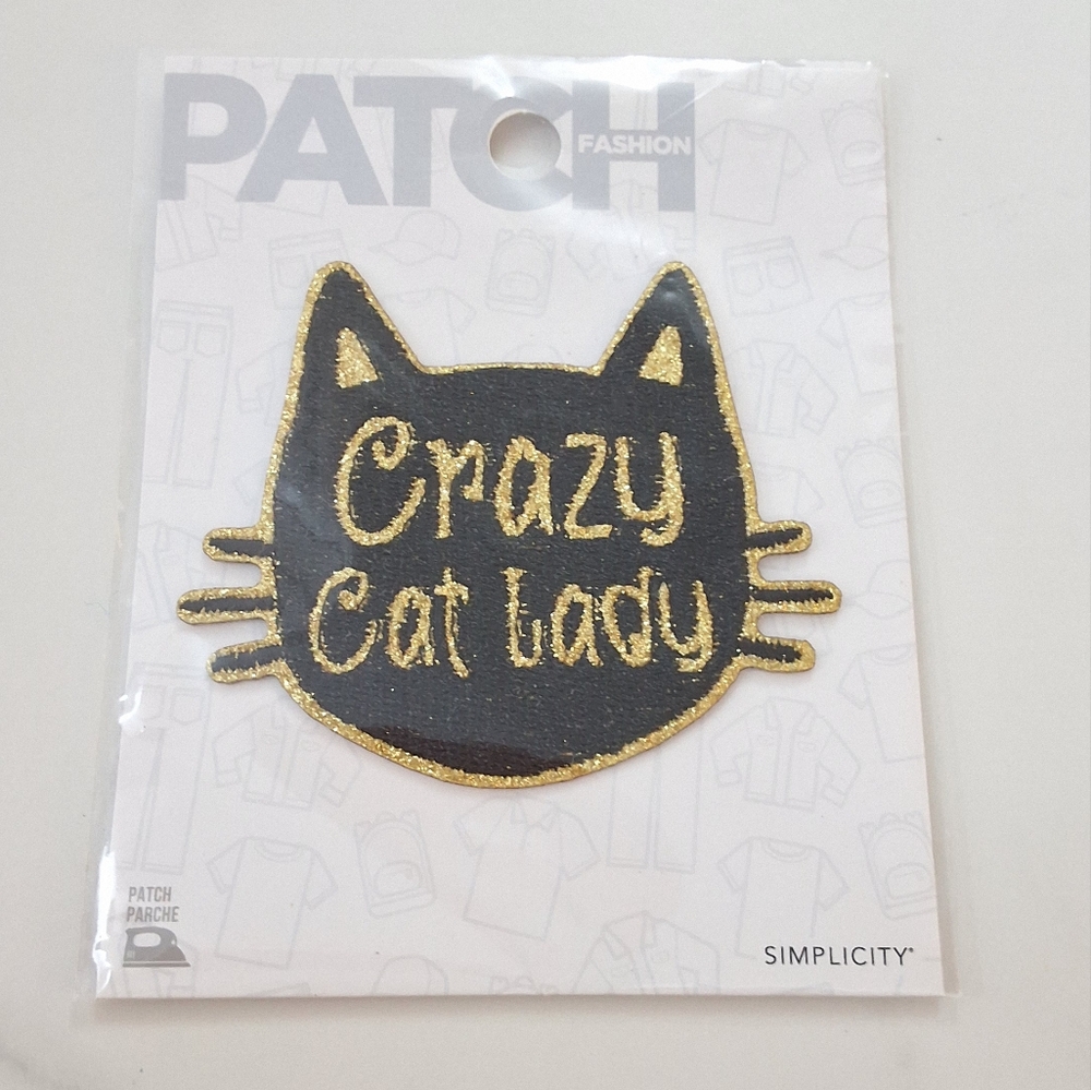 Crazy Cat Lady Iron On  Patch - Black and Gold